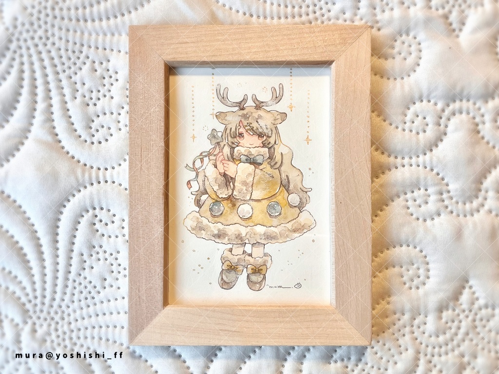 水彩原画「きいろのトナカイ」