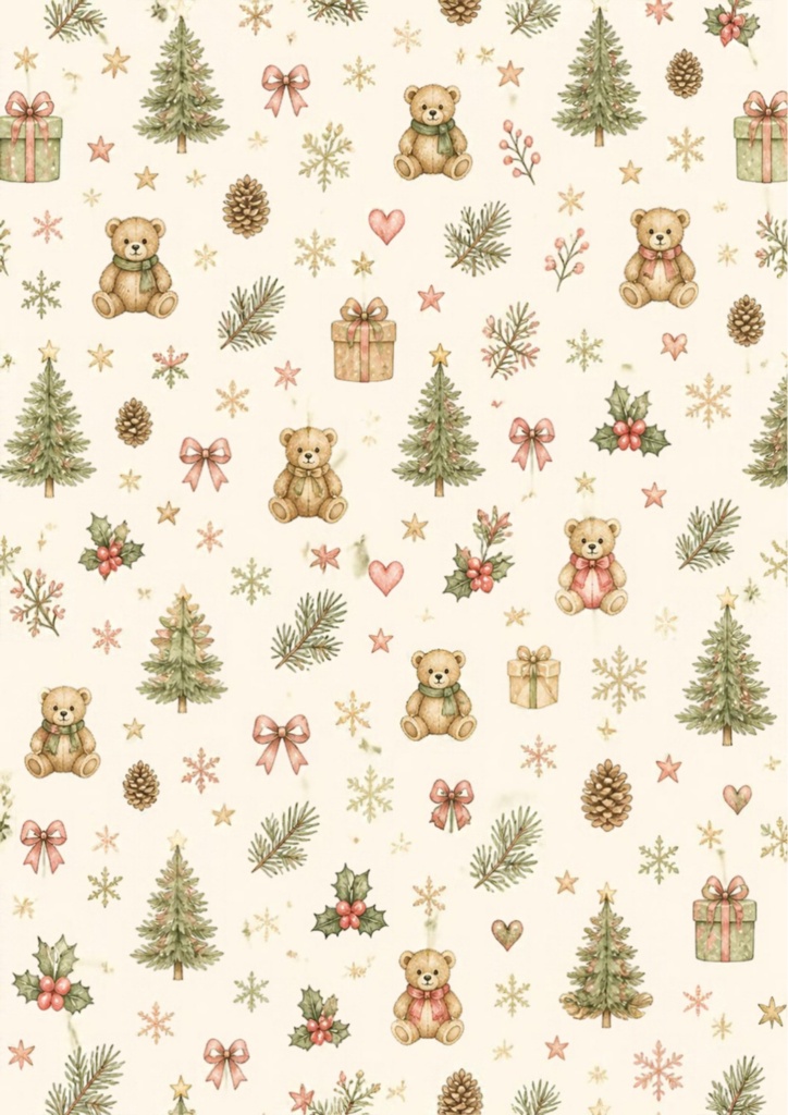Cozy Teddy Christmas｜くまさんのパステルクリスマス デジタルペーパー