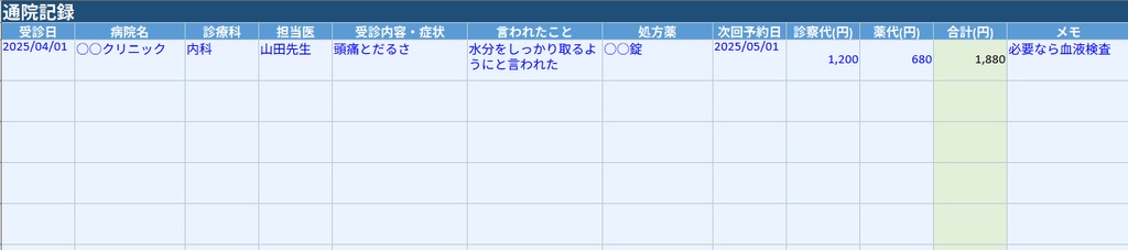通院管理シート