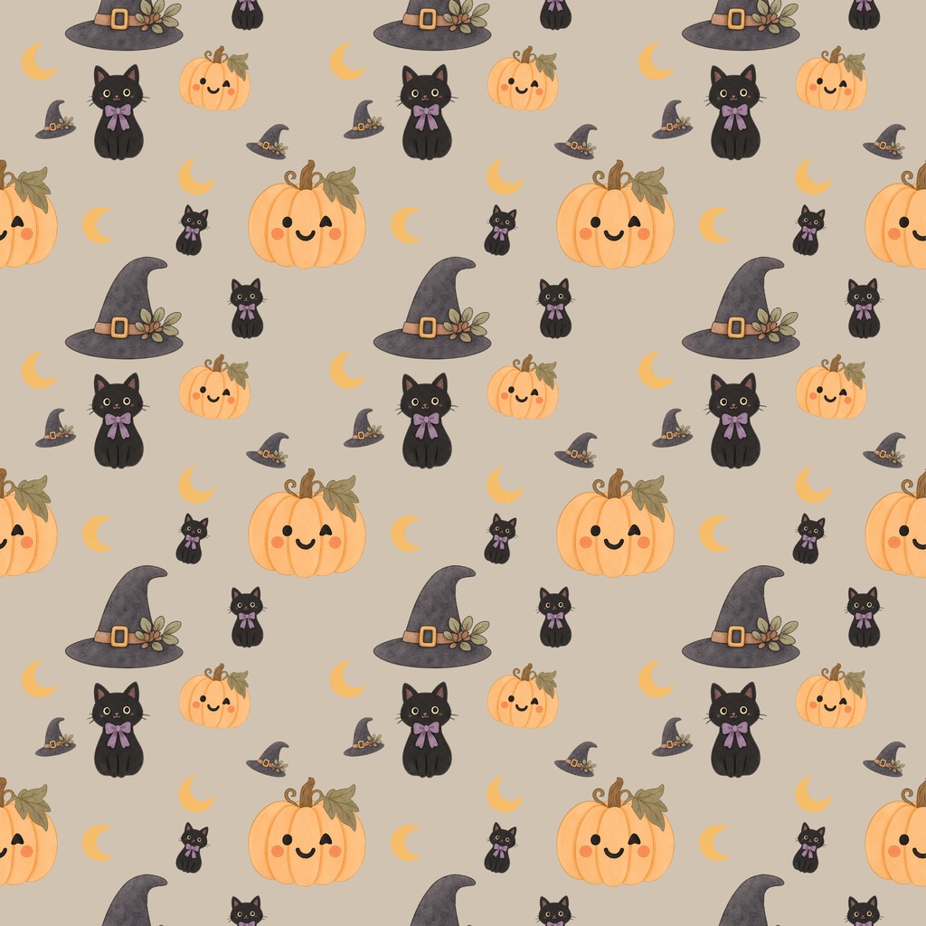 ハロウィン デジタルペーパー|黒猫・かぼちゃ・魔女の帽子