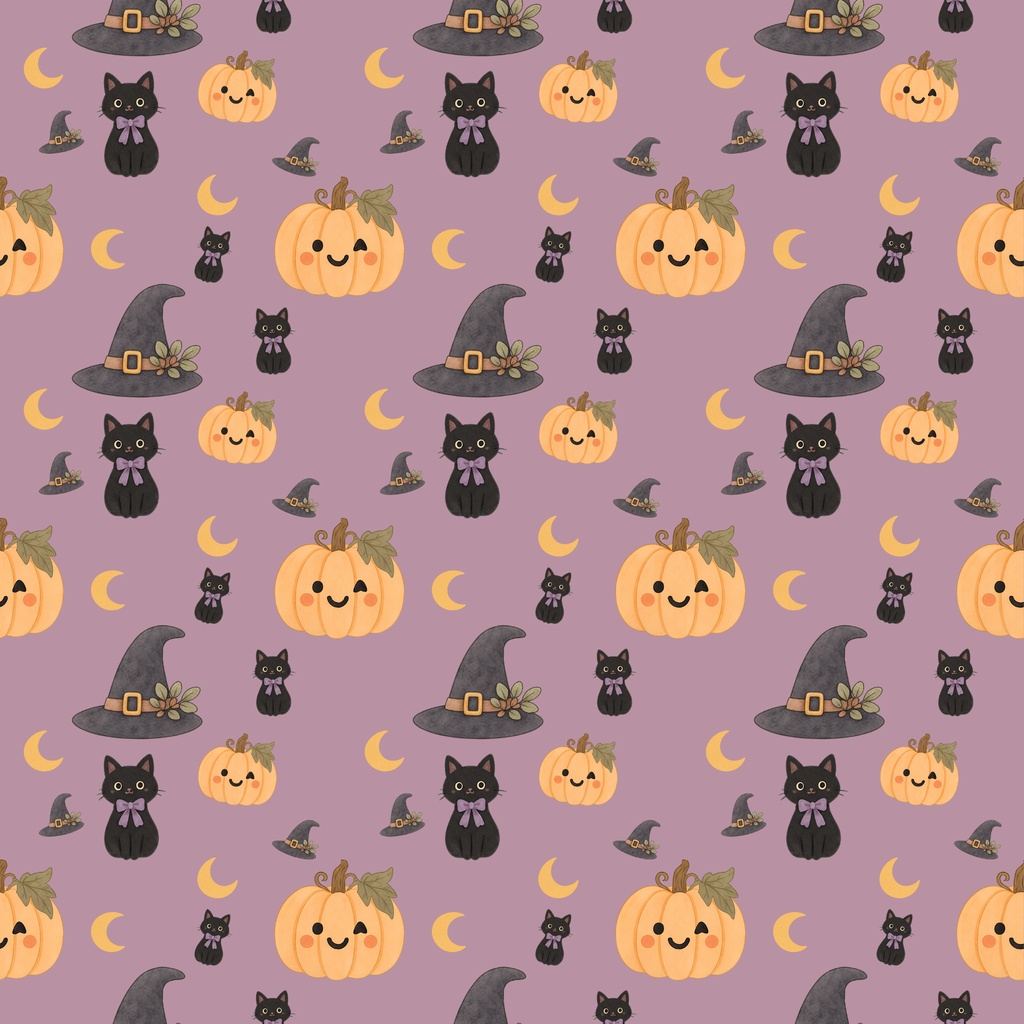 ハロウィン デジタルペーパー|黒猫・かぼちゃ・魔女の帽子