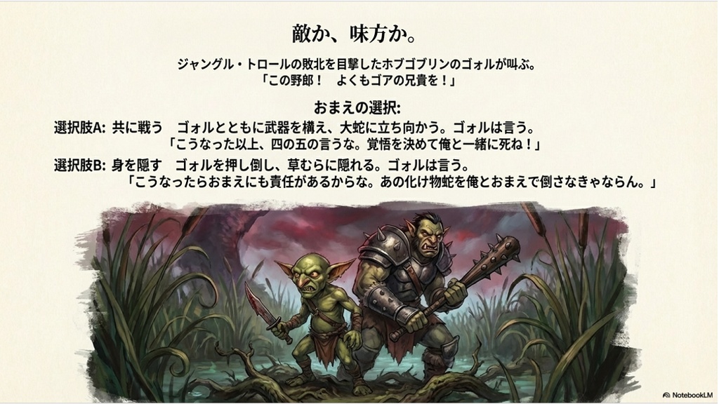 モンスター!モンスター!TRPG ソロアドベンチャー『沼をめぐる冒険~闇の蛇奇譚~』