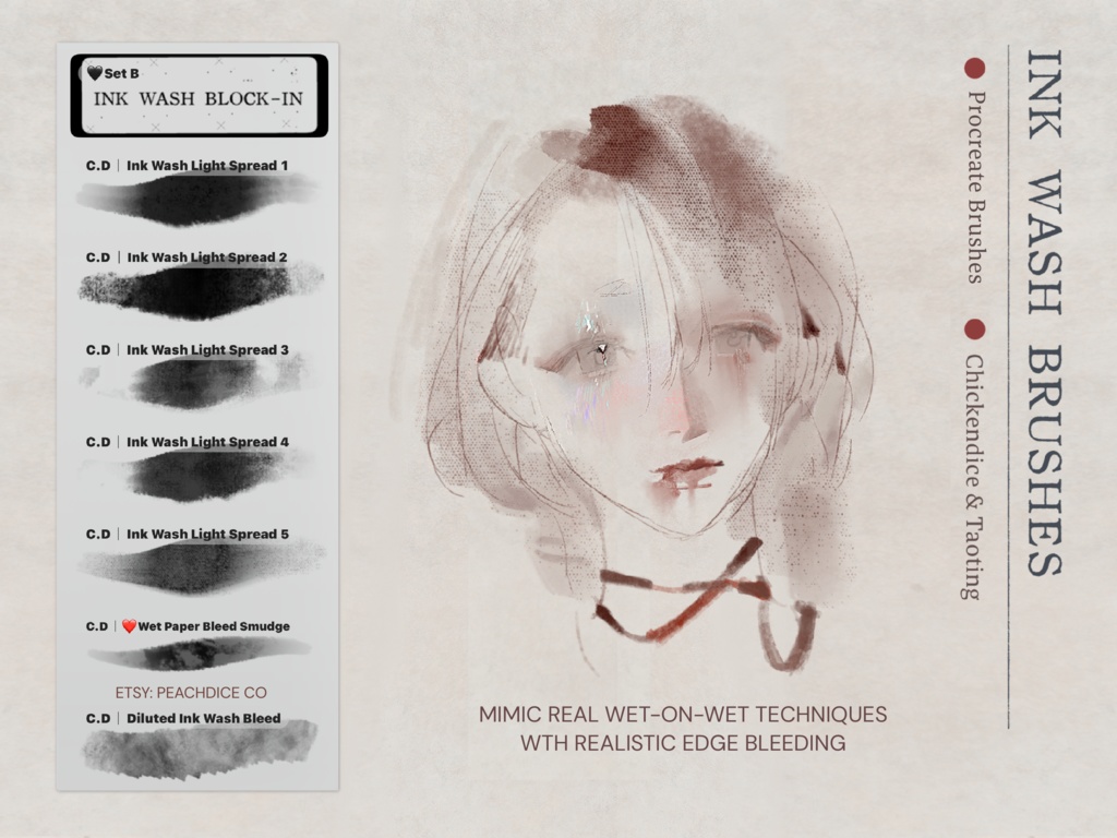 Procreate 水彩ブラシ 82本 + 描き方動画チュートリアル2本 + 15種類のペーパーテクスチャ