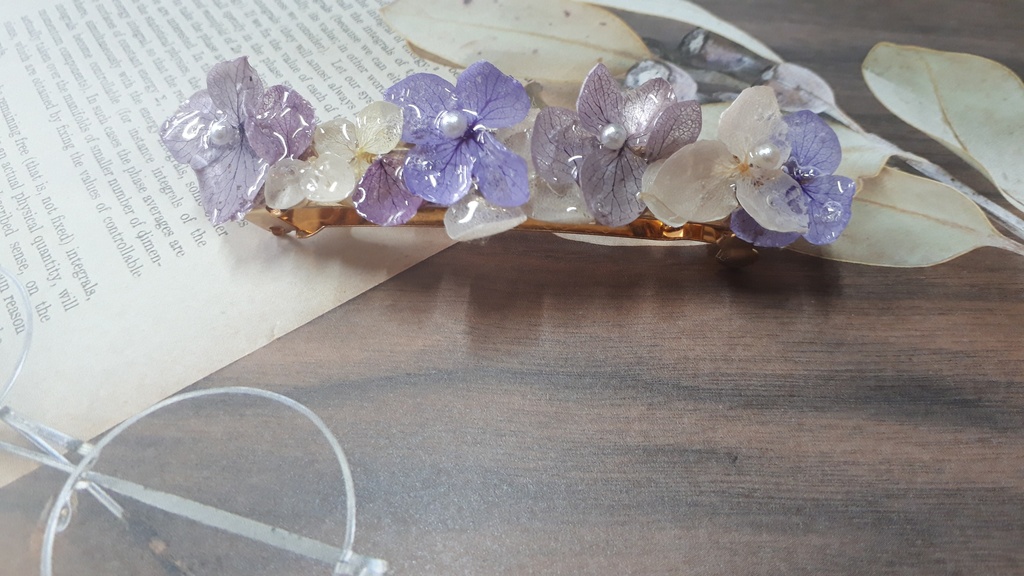 紫陽花バレッタ(紫、土台なし)