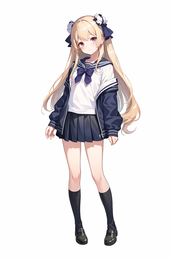 【オリジナル立ち絵】金髪セーラー服の少女 表情差分4種＋キービジュアル同梱｜背景透過PNG（AI生成）【6点セット】