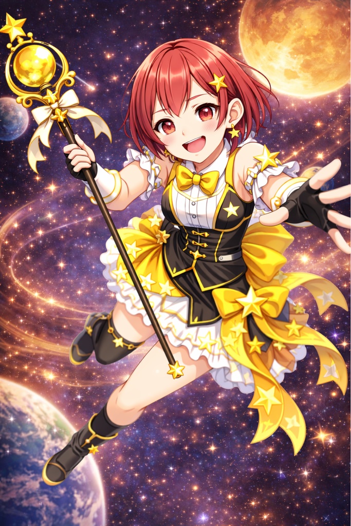 オリジナル立ち絵】赤髪魔法少女 表情差分3種＋キービジュアル同梱｜背景透過PNG（AI生成）【5点セット】