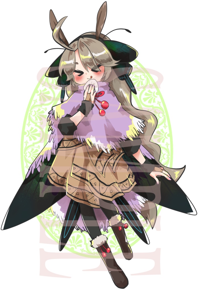 【立ち絵素材】ファンタジー少女〈蝶〉(表情差分PNG/羽違い、角などのオプション付PSD)