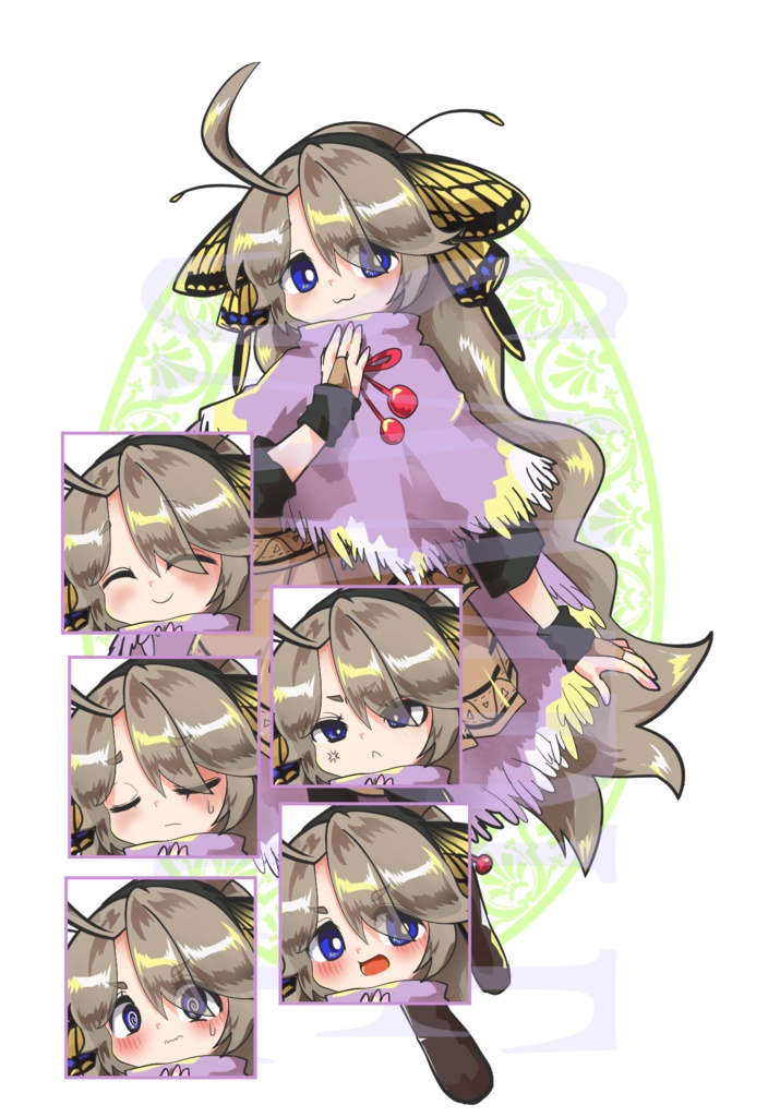 【立ち絵素材】ファンタジー少女〈蝶〉(表情差分PNG/羽違い、角などのオプション付PSD)
