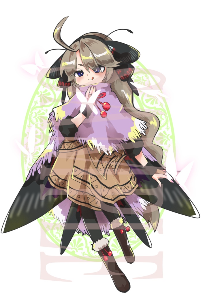 【立ち絵素材】ファンタジー少女〈蝶〉(表情差分PNG/羽違い、角などのオプション付PSD)