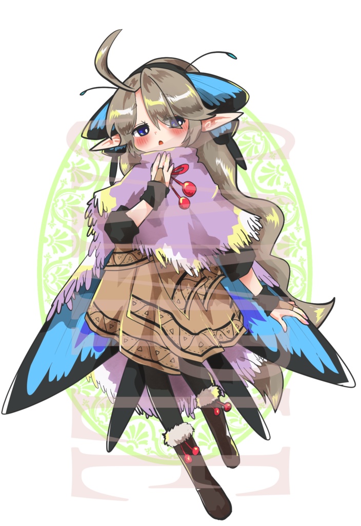 【立ち絵素材】ファンタジー少女〈蝶〉(表情差分PNG/羽違い、角などのオプション付PSD)