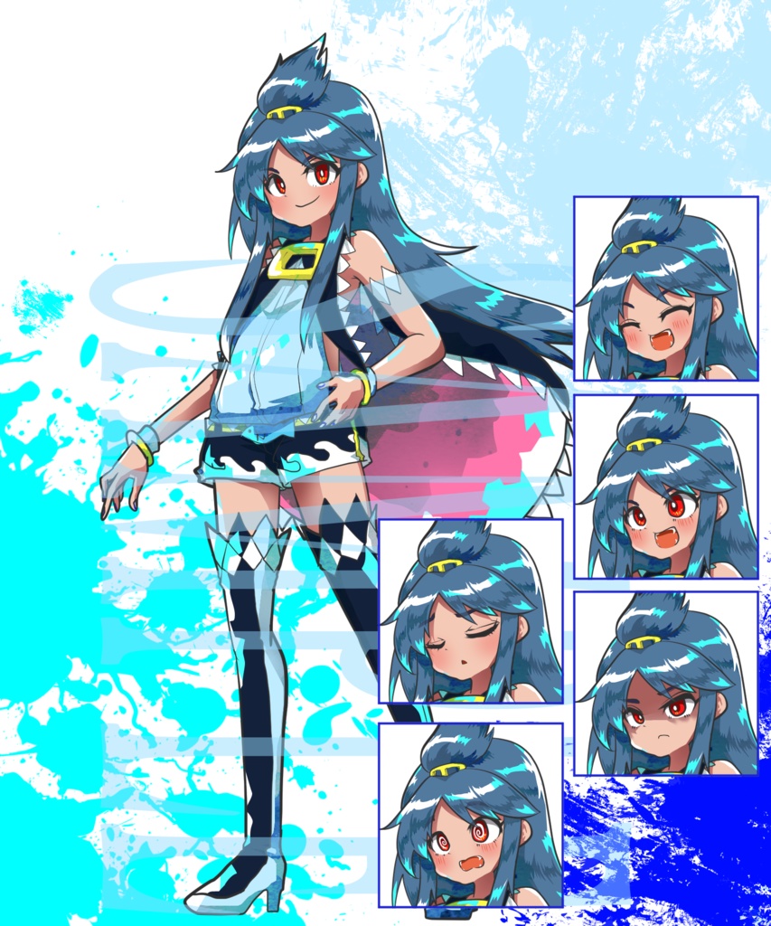 【立ち絵素材】ファンタジー少女〈鮫〉(表情差分PNG/鱗、羽などのオプション付PSD)