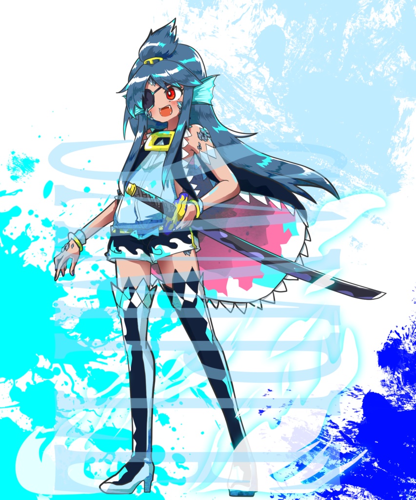 【立ち絵素材】ファンタジー少女〈鮫〉(表情差分PNG/鱗、羽などのオプション付PSD)