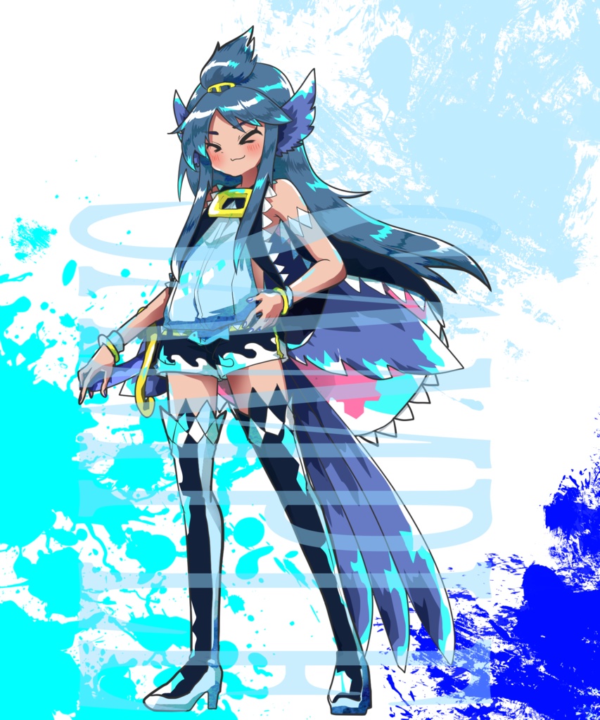 【立ち絵素材】ファンタジー少女〈鮫〉(表情差分PNG/鱗、羽などのオプション付PSD)