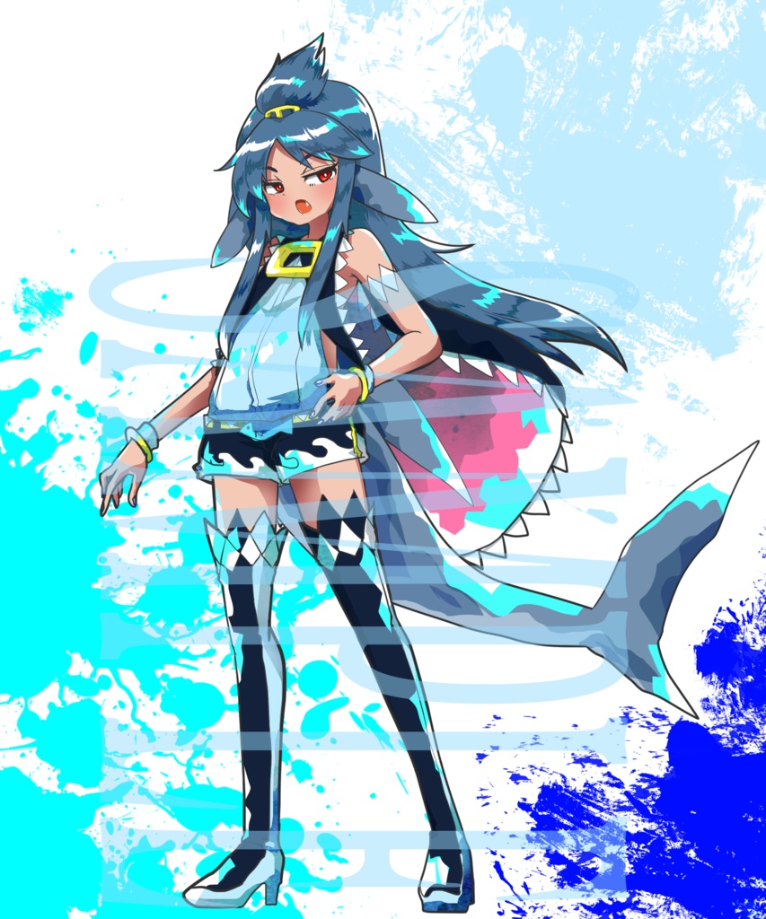 【立ち絵素材】ファンタジー少女〈鮫〉(表情差分PNG/鱗、羽などのオプション付PSD)