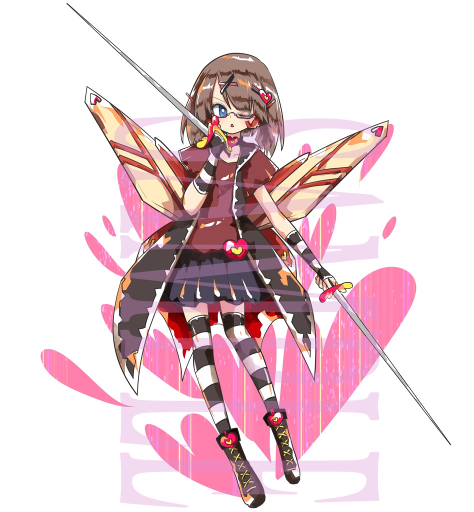 【立ち絵素材】ファンタジー少女〈蚊〉(表情差分PNG/羽、武器などのオプション付PSD)