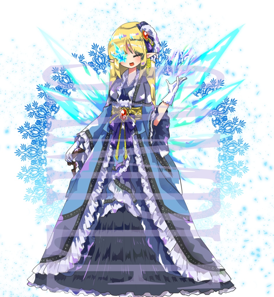 【立ち絵素材】ファンタジー姫〈氷〉(表情差分PNG/羽、武器などのオプション付PSD)