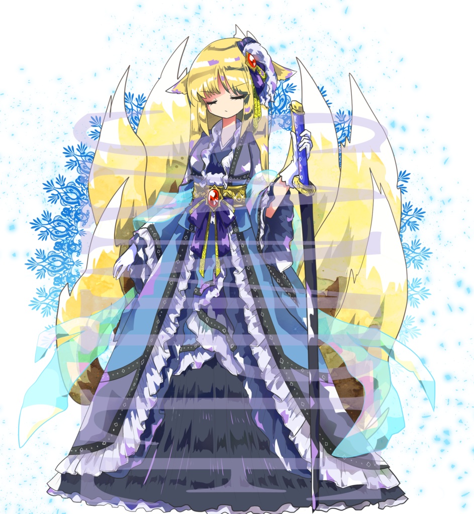 【立ち絵素材】ファンタジー姫〈氷〉(表情差分PNG/羽、武器などのオプション付PSD)