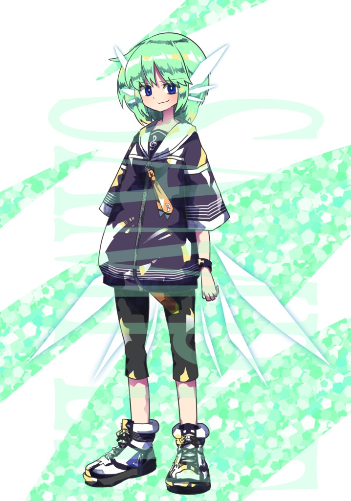 【立ち絵素材】ボーイッシュ少女〈セーラー〉(表情差分PNG/マスク、機械パーツなどのオプション付PSD)