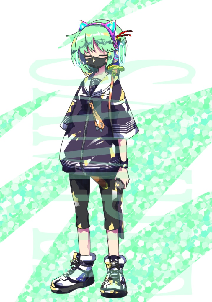 【立ち絵素材】ボーイッシュ少女〈セーラー〉(表情差分PNG/マスク、機械パーツなどのオプション付PSD)