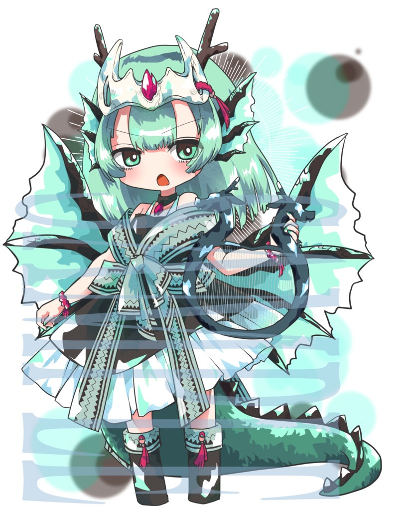 【立ち絵素材】ファンタジー少女〈チョコミント〉(表情差分PNG/角、しっぽ、羽などのオプション付PSD)