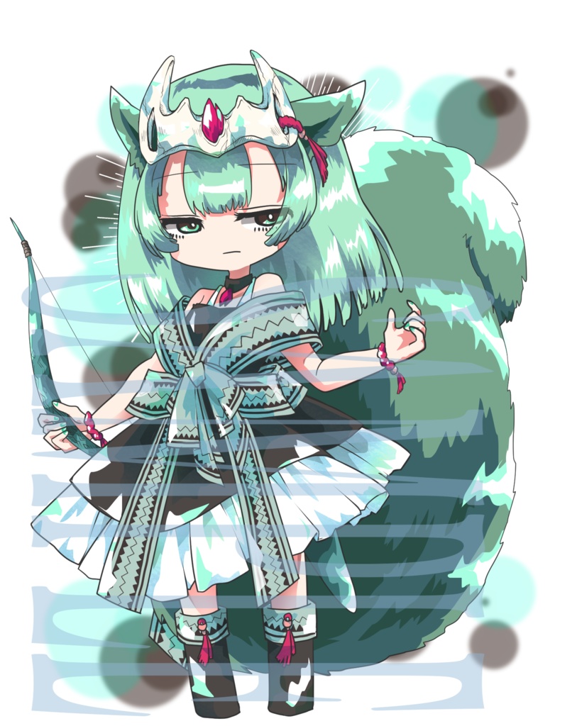 【立ち絵素材】ファンタジー少女〈チョコミント〉(表情差分PNG/角、しっぽ、羽などのオプション付PSD)