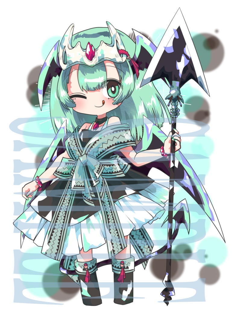 【立ち絵素材】ファンタジー少女〈チョコミント〉(表情差分PNG/角、しっぽ、羽などのオプション付PSD)