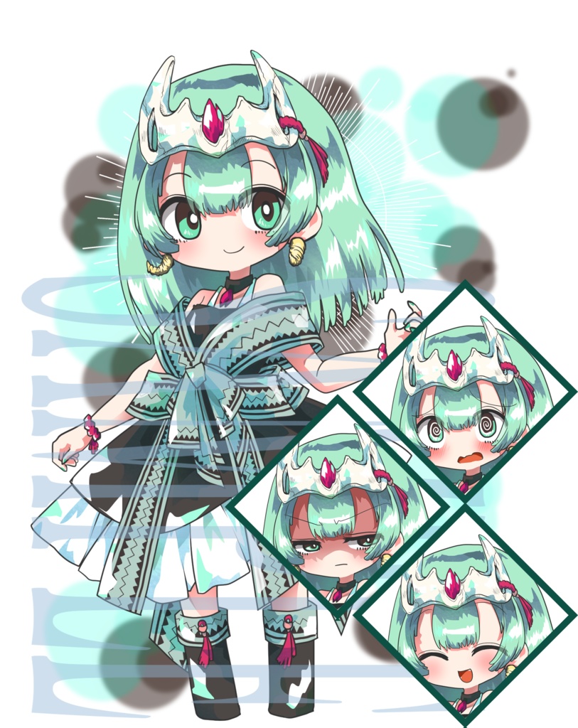 【立ち絵素材】ファンタジー少女〈チョコミント〉(表情差分PNG/角、しっぽ、羽などのオプション付PSD)