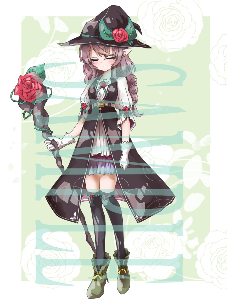 【立ち絵素材】ファンタジー女性〈薔薇〉(表情差分PNG/耳別、武器などのオプション付PSD)