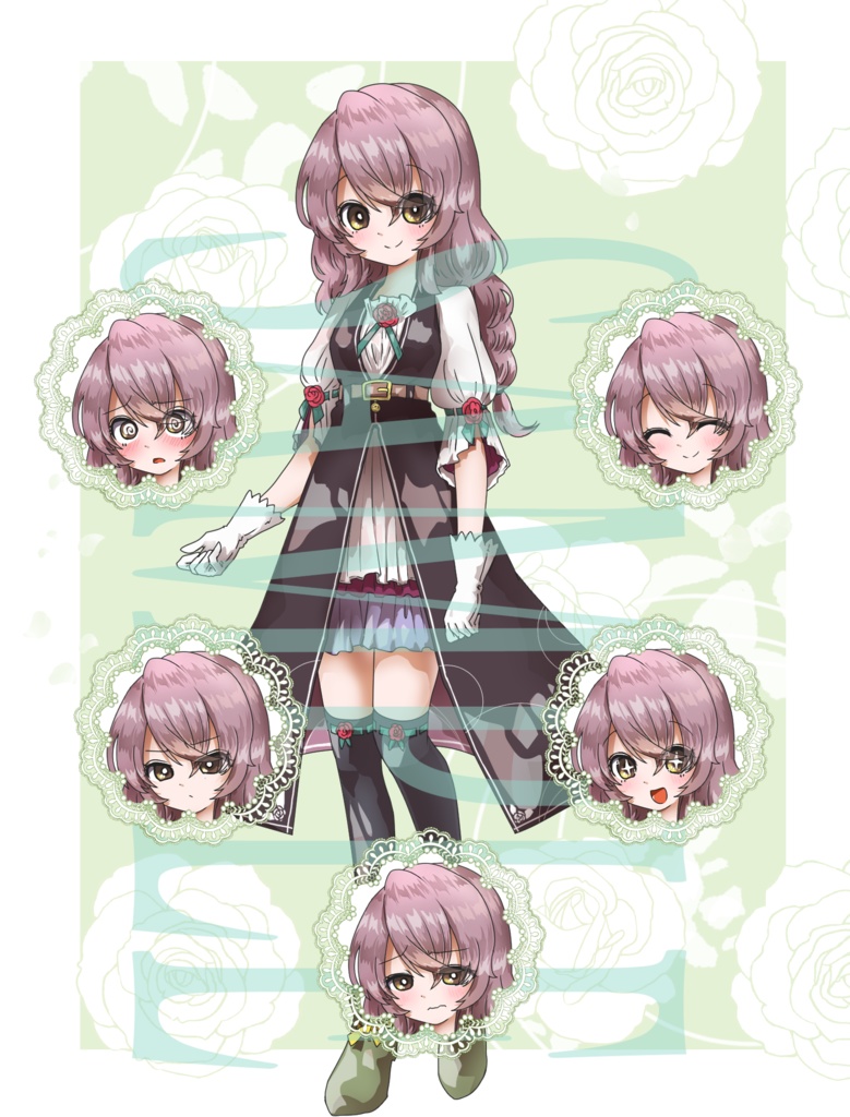 【立ち絵素材】ファンタジー女性〈薔薇〉(表情差分PNG/耳別、武器などのオプション付PSD)
