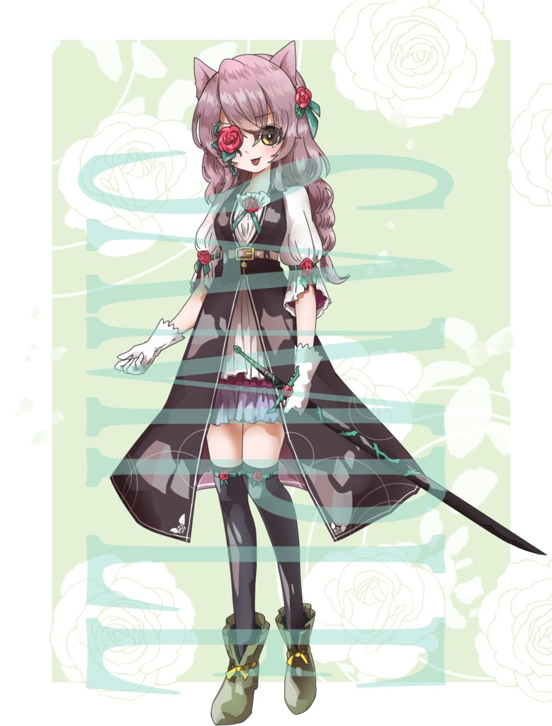 【立ち絵素材】ファンタジー女性〈薔薇〉(表情差分PNG/耳別、武器などのオプション付PSD)