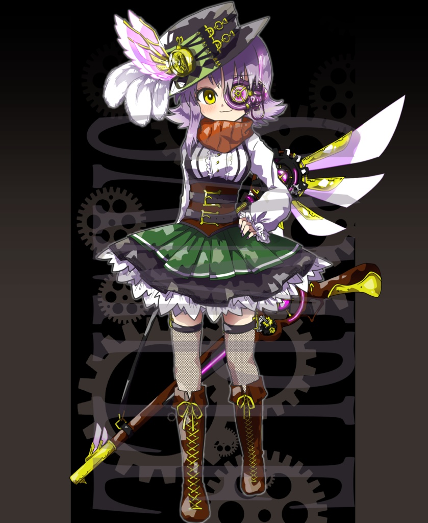 【立ち絵素材】ファンタジー少女〈スチパン〉(表情差分PNG/武器違い、羽などのオプション付PSD)