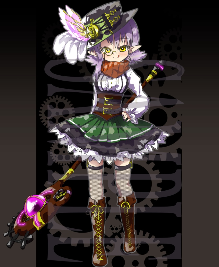 【立ち絵素材】ファンタジー少女〈スチパン〉(表情差分PNG/武器違い、羽などのオプション付PSD)