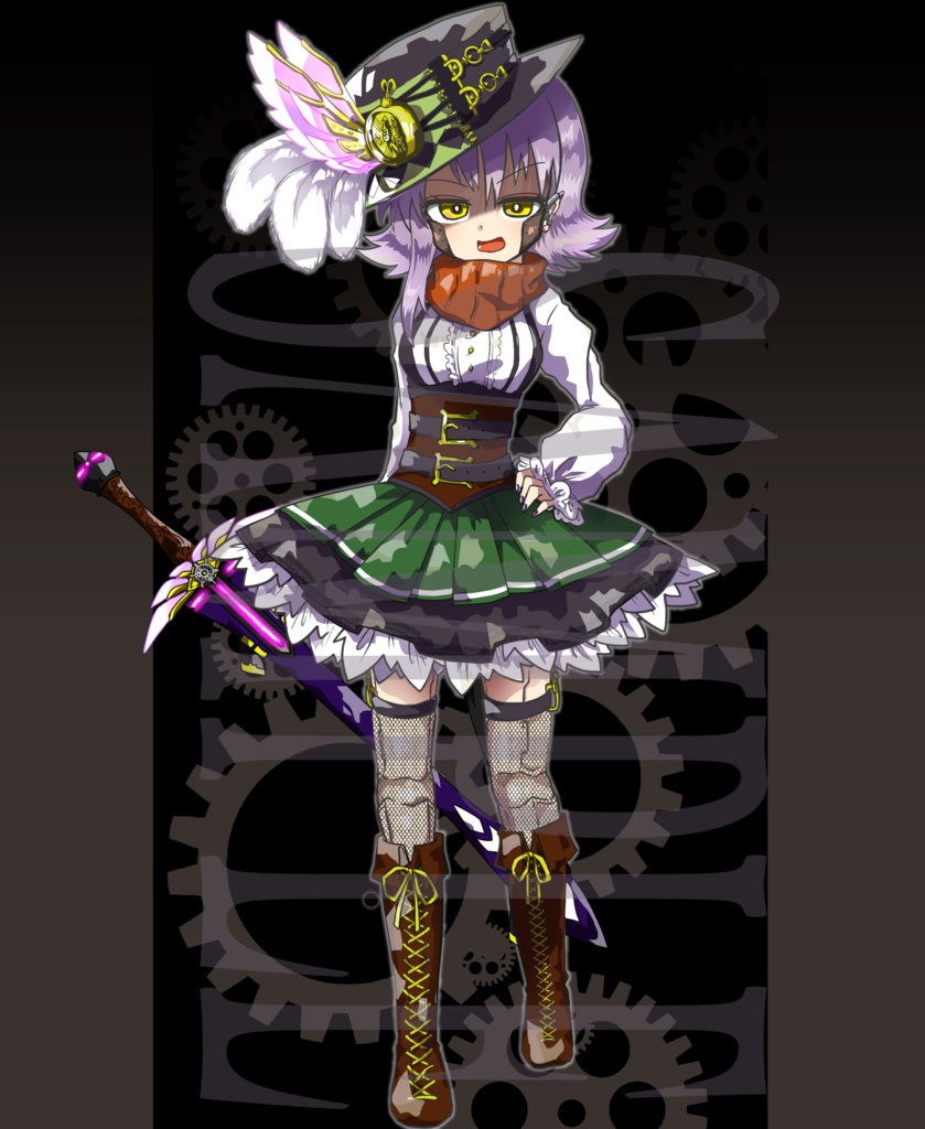 【立ち絵素材】ファンタジー少女〈スチパン〉(表情差分PNG/武器違い、羽などのオプション付PSD)