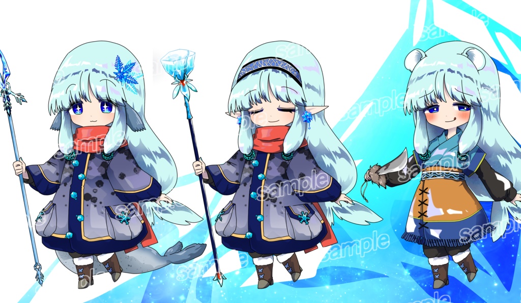 【立ち絵素材】ファンタジー少女〈あざらし〉(表情差分PNG/武器違い、アクセありなどのオプション付PSD)