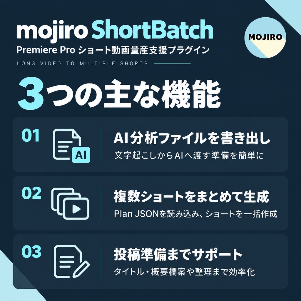 Premiere Proショート動画量産支援プラグイン|mojiro ShortBatch