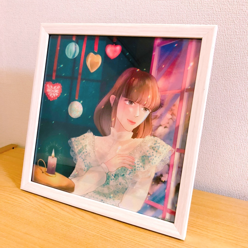 【額装済イラスト】冬の夕暮れ