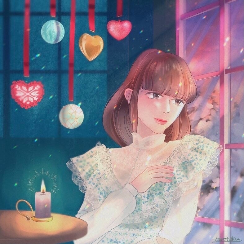 【額装済イラスト】冬の夕暮れ