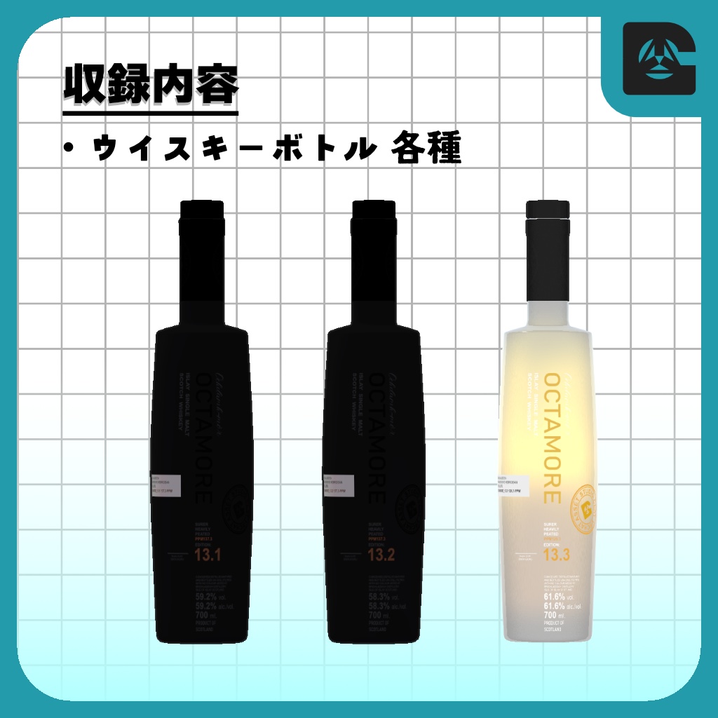 【無料3Dモデル】ウイスキーボトルセット Vol.1