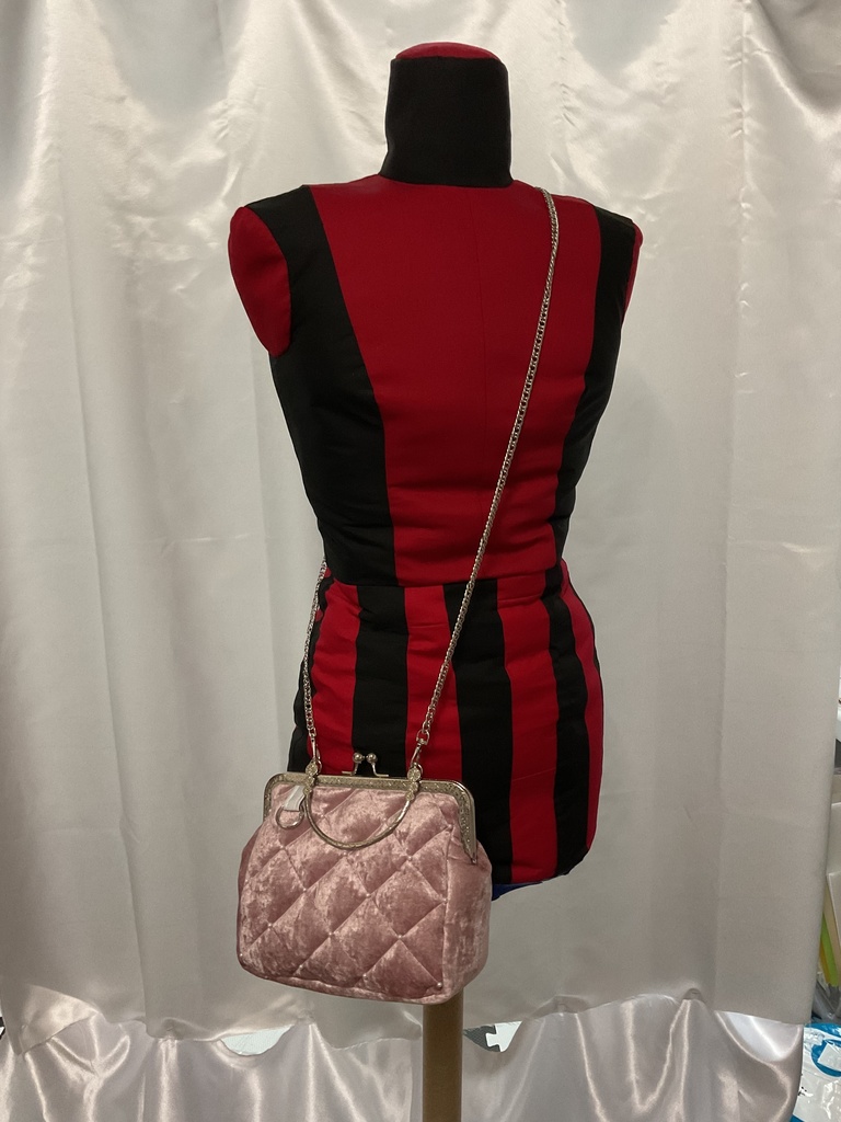 桜餅 ピンクベロアキルトがま口ハンドバッグ