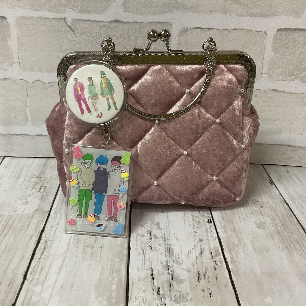 桜餅 ピンクベロアキルトがま口ハンドバッグ