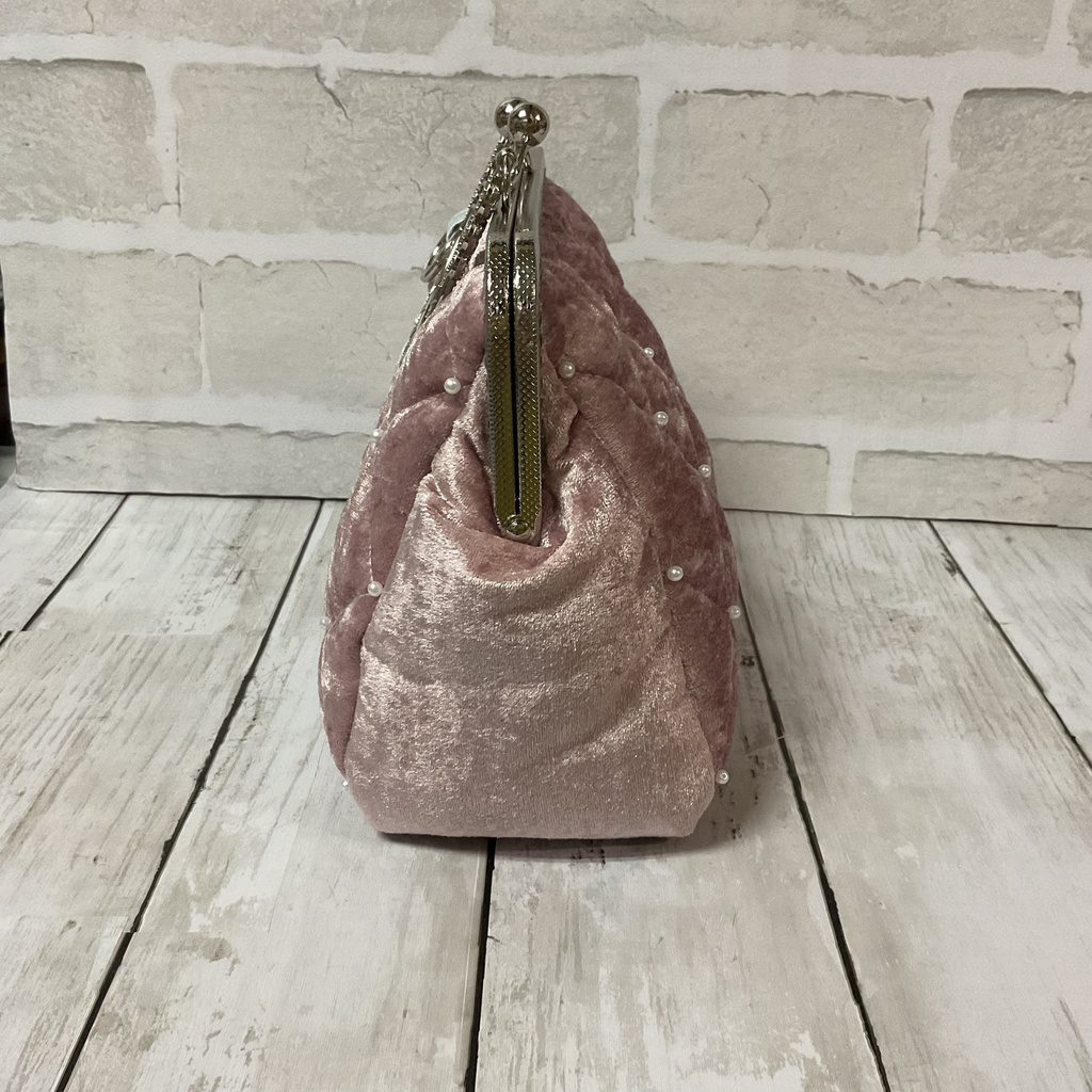 桜餅 ピンクベロアキルトがま口ハンドバッグ