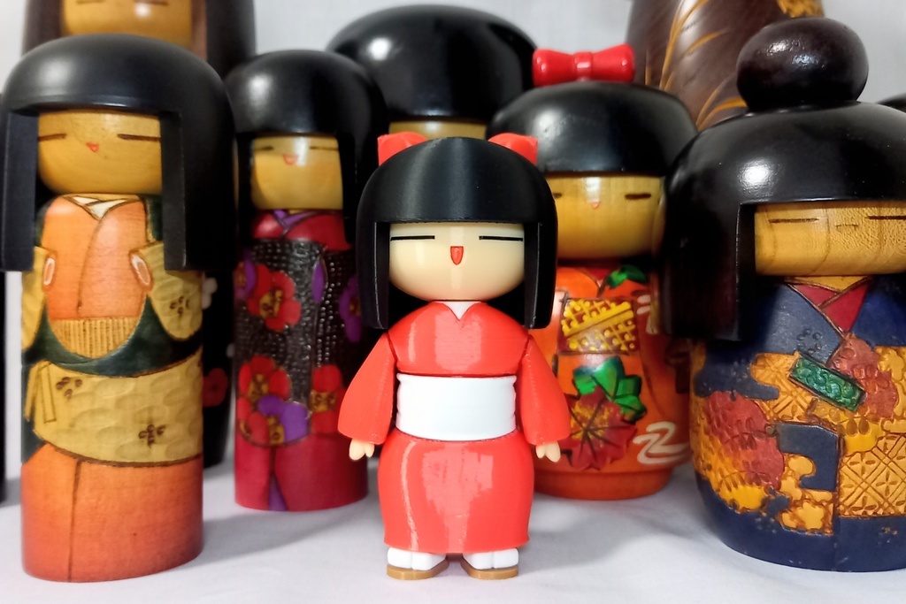 三次元印刷機製簡易可動式おかっぱこけしちゃん一号