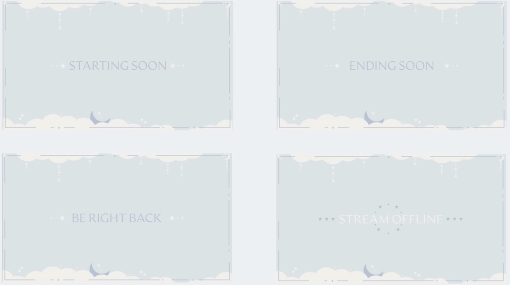 Blue Moon Sky Stream Overlay Pack - Twich, Youtube - Aesthetic - Cute - Clouds - Moon - Stars