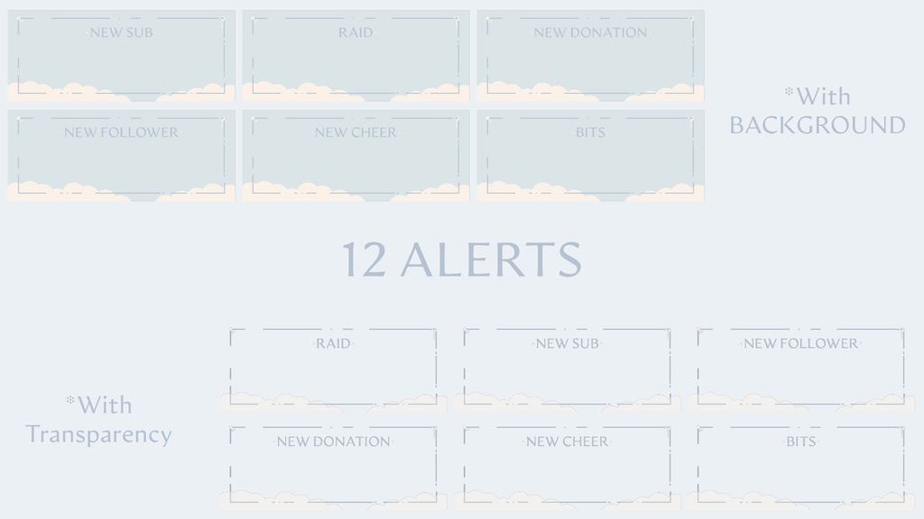 Blue Moon Sky Stream Overlay Pack - Twich, Youtube - Aesthetic - Cute - Clouds - Moon - Stars