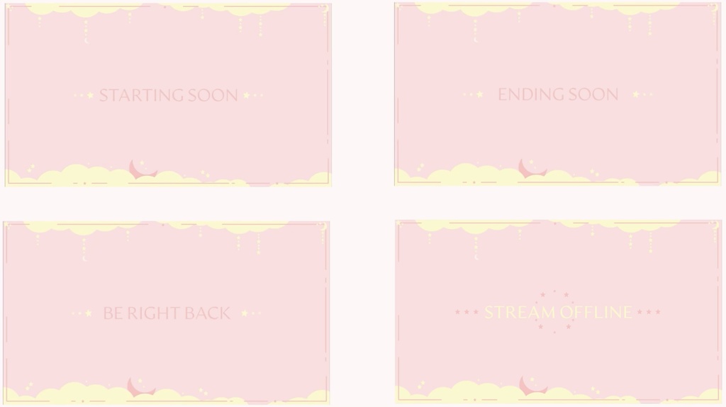 Pink Moon Sky Stream Overlay Pack - Twich, Youtube - Aesthetic - Cute - Clouds - Moon - Stars