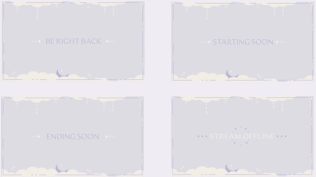 Purple Moon Sky Stream Overlay Pack - Twich, Youtube - Aesthetic - Cute - Clouds - Moon - Stars