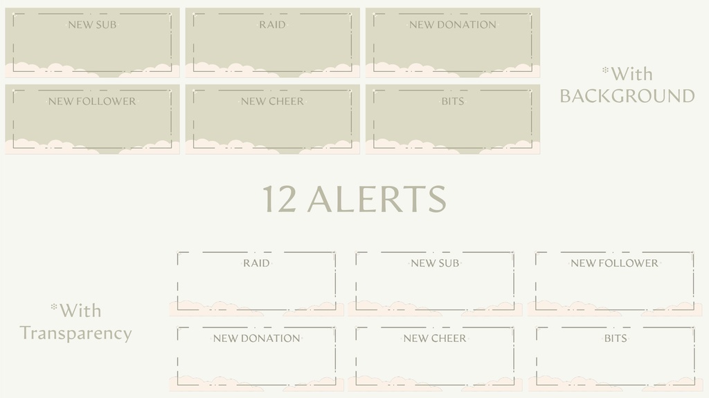 Green Moon Sky Stream Overlay Pack - Twich, Youtube - Aesthetic - Cute - Clouds - Moon - Stars