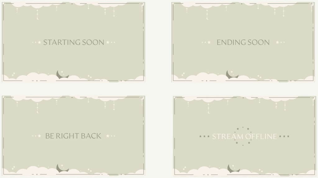 Green Moon Sky Stream Overlay Pack - Twich, Youtube - Aesthetic - Cute - Clouds - Moon - Stars