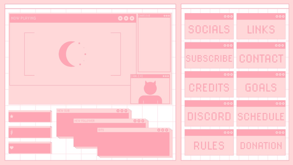 Pink Browser Stream Overlay Pack Twich, Youtube - Aesthetic - Cute - Internet