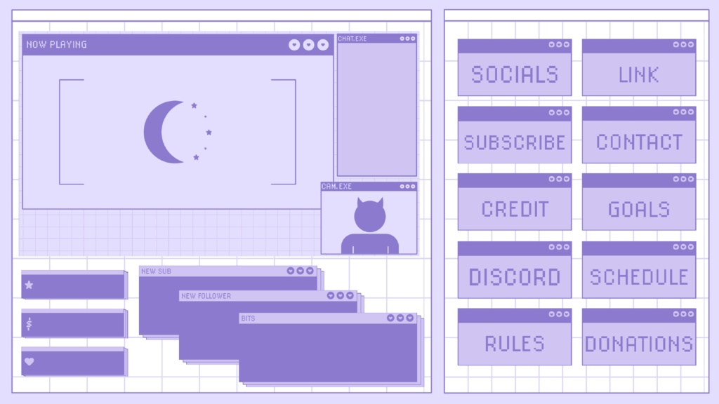 Purple Browser Stream Overlay Pack Twich, Youtube - Aesthetic - Cute - Internet